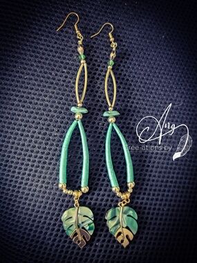 Native American Sage Color Leaf Drop Statement Earrings